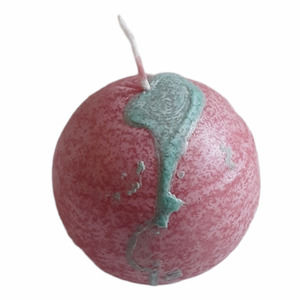 Hand Dipped Candle 2.5" Israel Sphere Ball Tone on Tone Pink Green Unscented